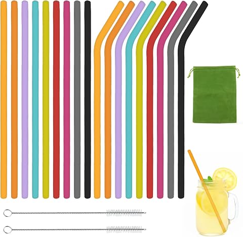 18 Piezas Pajitas Reutilizables Silicona con Cepillo de Limpieza Pequeñas Cañitas Reutilizables de Colores para Niños Adultos Reusable Drinking Straws para Café Copas Fiestas