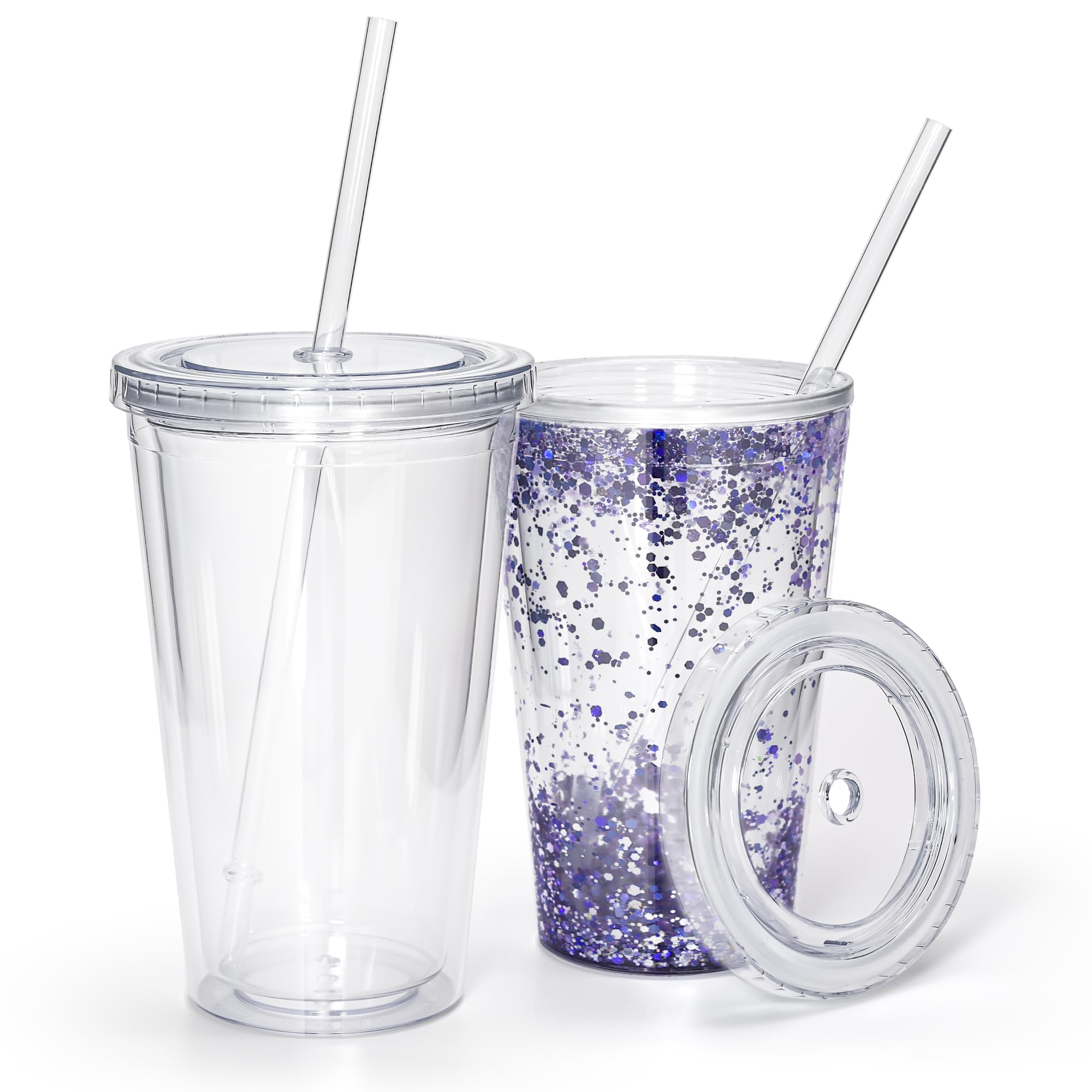 sweet grainSnow Globe Tumbler Double Wall Insulated Acrylic Tumblers with Lid and Straw Set of 2, Reusable Pre Drilled Snow Globe Tumbler 16oz for Water, Iced Tea or Coffee, DIY