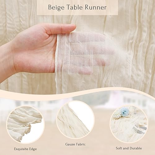Miniatura 2 de Camino de mesa de gasa beige, paquete de 10, caminos de mesa de gasa bohemia, tela de gasa para decoración de bodas, fiestas, despedidas de soltera,
