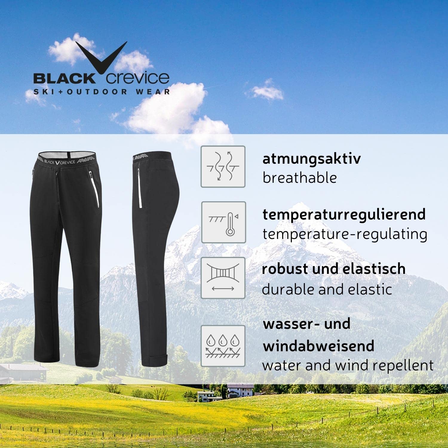 Black Crevice Herren Outdoor Hose I Hochwertige Wanderhose aus 90% Polyester & 10% Spandex I Wasserabweisende Outdoorhose Herren I Atmungsaktive Trekking-Hose Herren mit elastischem Bund