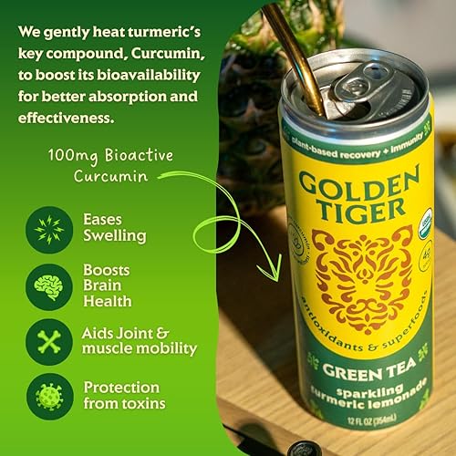 Miniatura 5 de Golden Tiger Limonada de cúrcuma espumosa orgánica, té verde, alivio de la inflamación, apoyo de la inmunidad y bebida de recuperación diaria