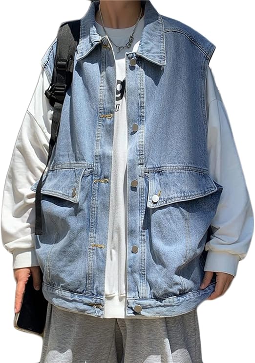 Amazon | [RAMEMO] デニムベスト グレー S 春夏秋 無袖 ジャケット 