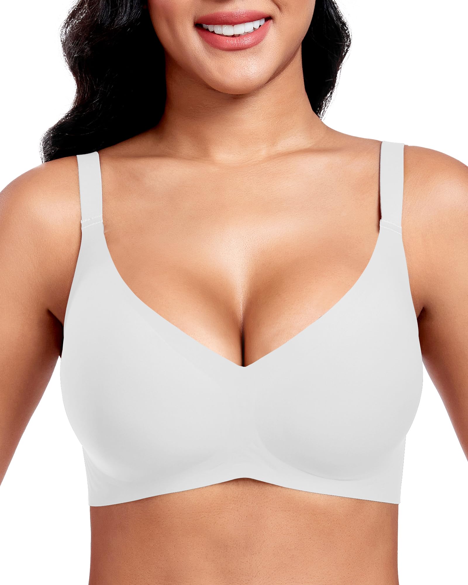 Vinfact Nahtloser BH Damen Ohne Bügel Push up BH Damen Große Brüste Starker Halt V-Ausschnitt Bügelloser Seamless Bequem T Shirt Schlaf BH Gepolstert Bralette