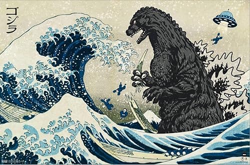 Miniatura 2 de Trends International Godzilla - Póster de pared Great Wave de 14.72 x 22.37 pulgadas, lienzo estirado