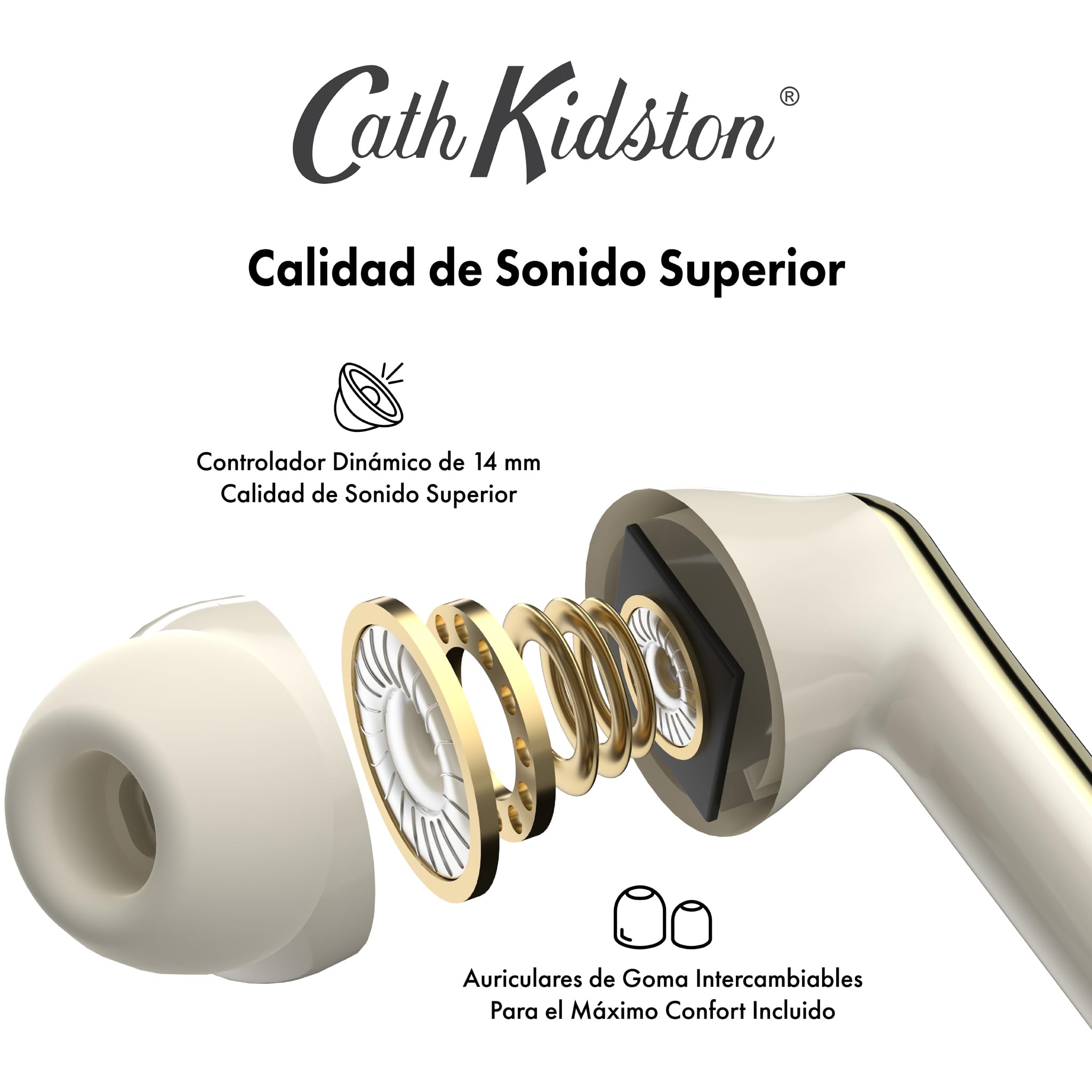 VQ Cath Kidston Skylark TWS Auriculares Inalambricos Bluetooth 5.4 con Elegante Estampado Aplicado a Mano - Cascos Inalambricos con Reducción de Ruido ENC, Micrófono HD, Batería de 40 Horas
