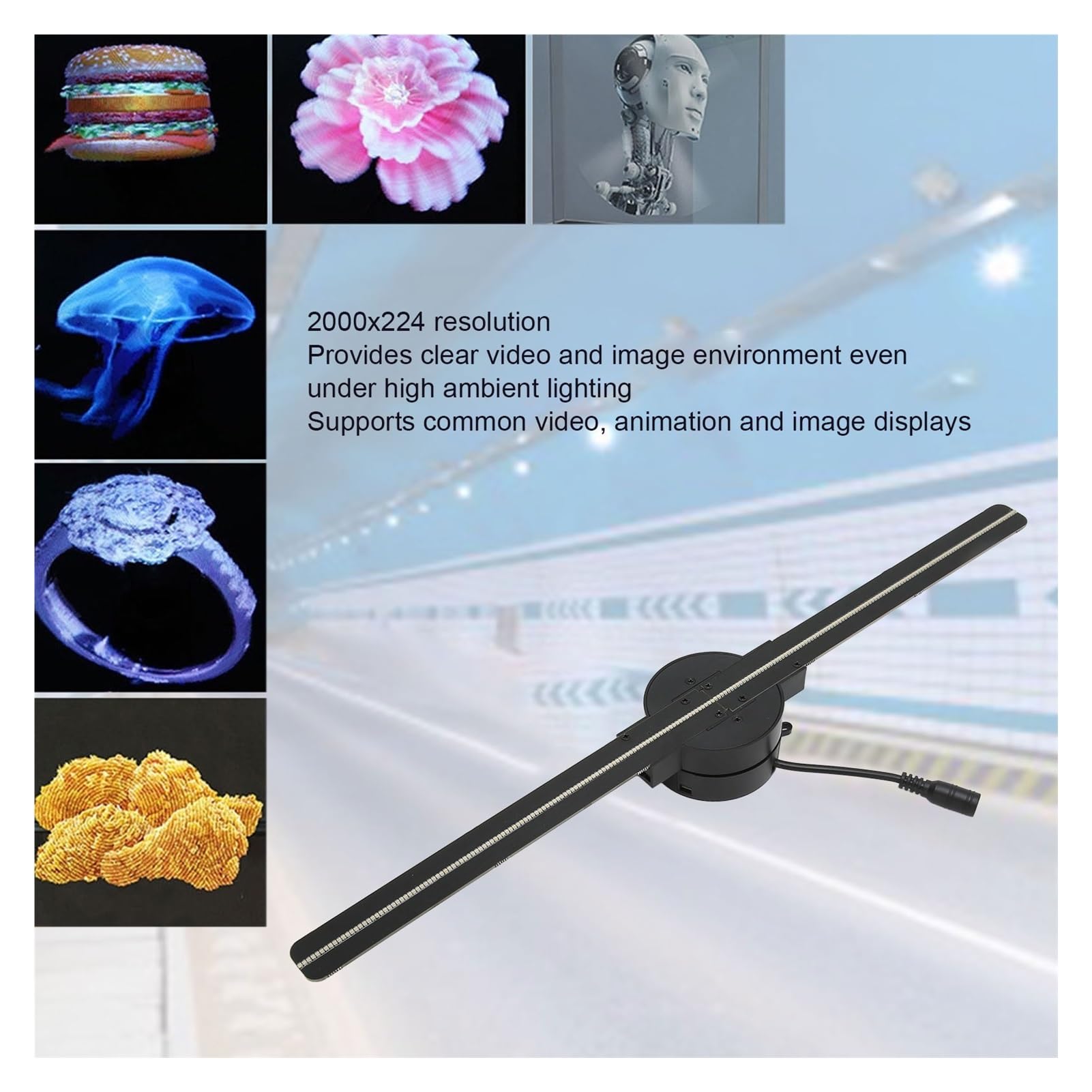 Ventilatore con ologramma 3D Ventilatore Olografico 3D Da 16,5 Pollici 2000x224 Proiettore 3D Con 224 Perline Luminose A LED For La Pubblicità Di Negozi Aziendali per insegne di negozi aziendali, bar,