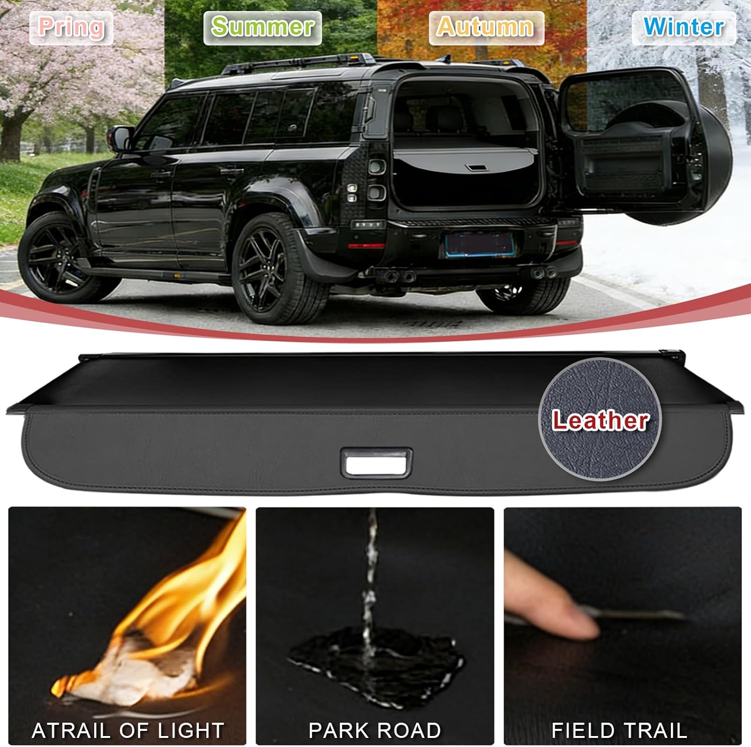 Compatible with Land Rover Defender 110 2020-2025 Retractable Cargo Cover Car Rear Trunk Luggage Cover Security Shield Shade Trunk Organizer Rear Compartment Covers, Increase Storag(Size:Leather)