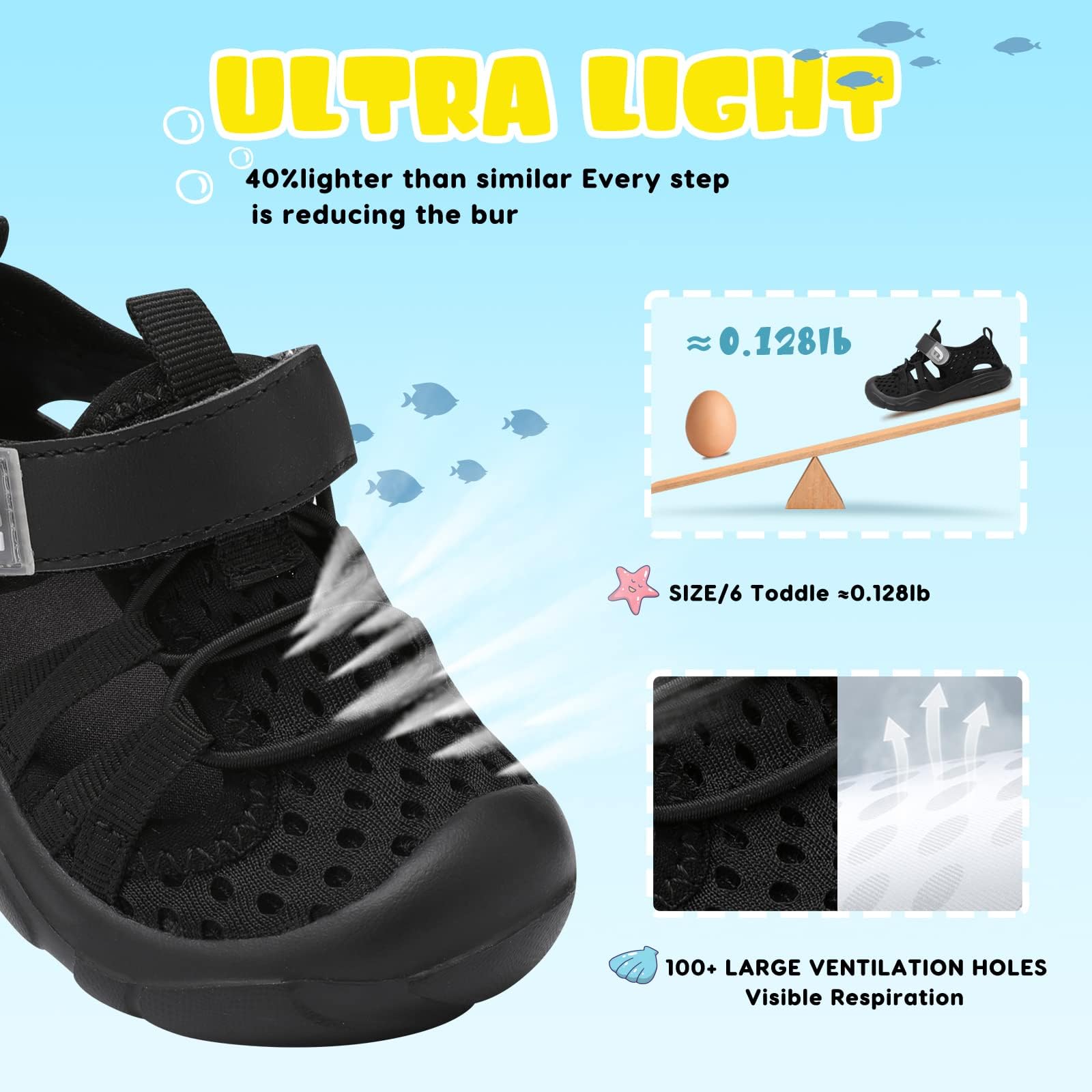 JOINFREE Toddler Boys Girls Water Shoes Breathable Qucik Dry Sport Beach Sandals Lightweight Barefoot Flexible — view 2