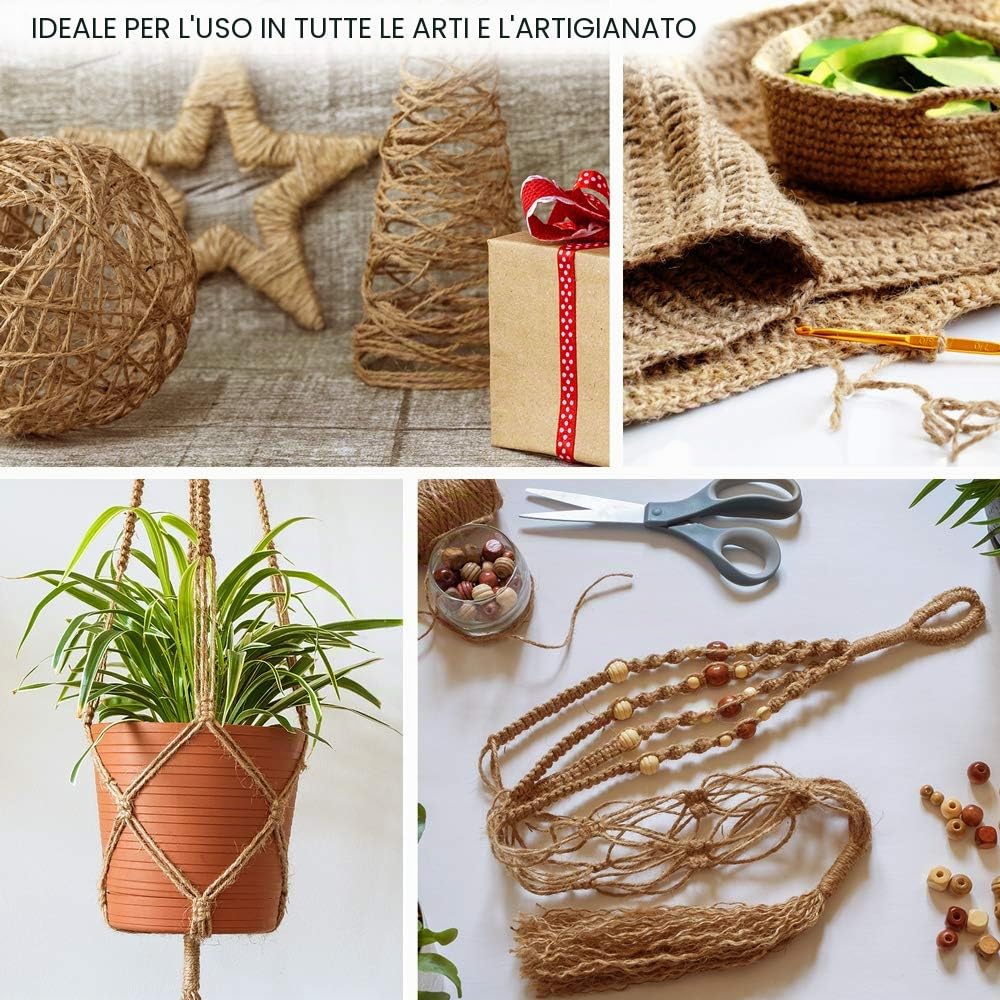 ANSIO Spago di Iuta biodegradabile da Giardino, 101 m, 3 Strati, Spessore 2 mm, Corda di Iuta per Decorazione, Giardino, floristica, Arti Fai da Te, impacchettamento, Artigianato e confezionamento,