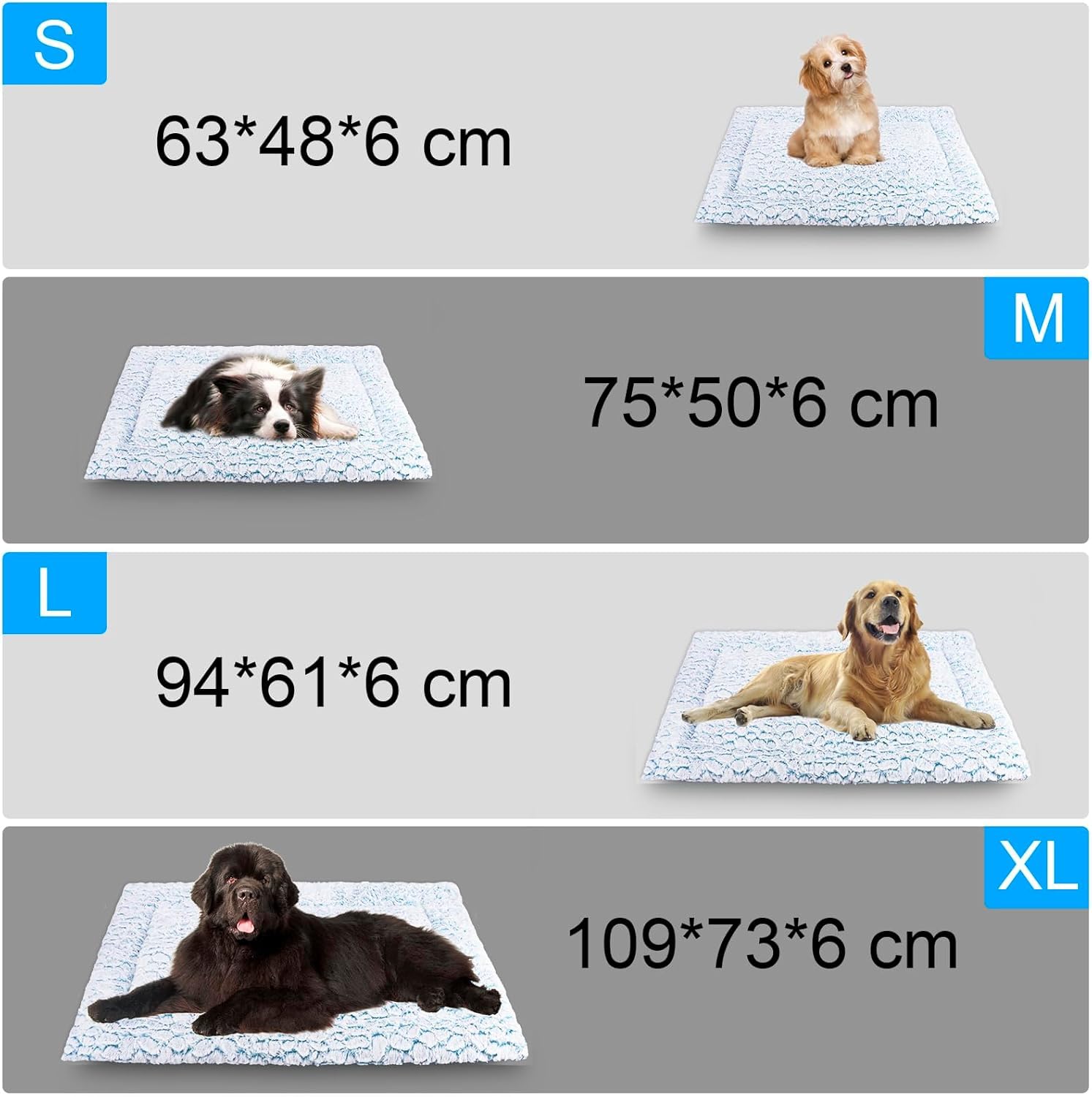 Cuscino per Cani Corto in Peluche, per Cani Medi Materassino Cane, 75x50cm, Caldo e Comodo, Lavabile, Blu