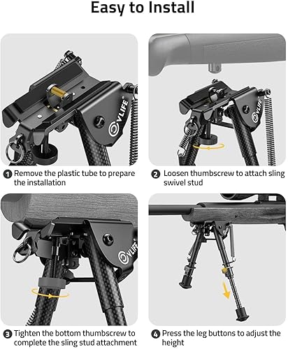 Miniatura 11 de CVLIFE Bípode de rifle, bípode táctico ajustable de 6-9 pulgadas