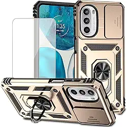 Capa para Moto G52 4G/Motorola G82 5G XT2225-1 com protetor de tela de vidro temperado e capa de câmera deslizante, anel magnético para carro, suporte de suporte, capa protetora para Motorola