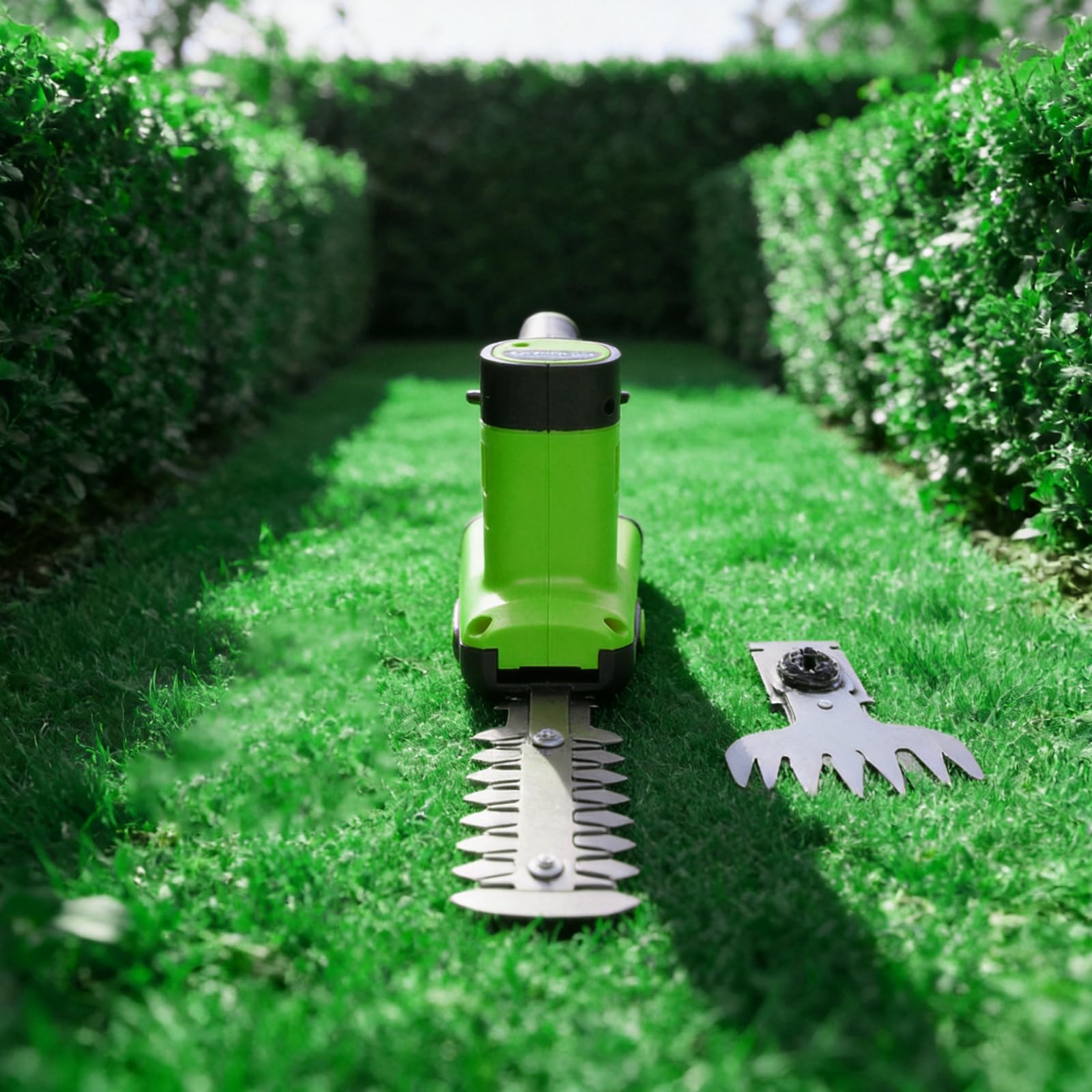 Cortadora de césped inalámbrica y cortasetos con suministro de energía integrado para un fácil cuidado de las plantas y forma de arbustos