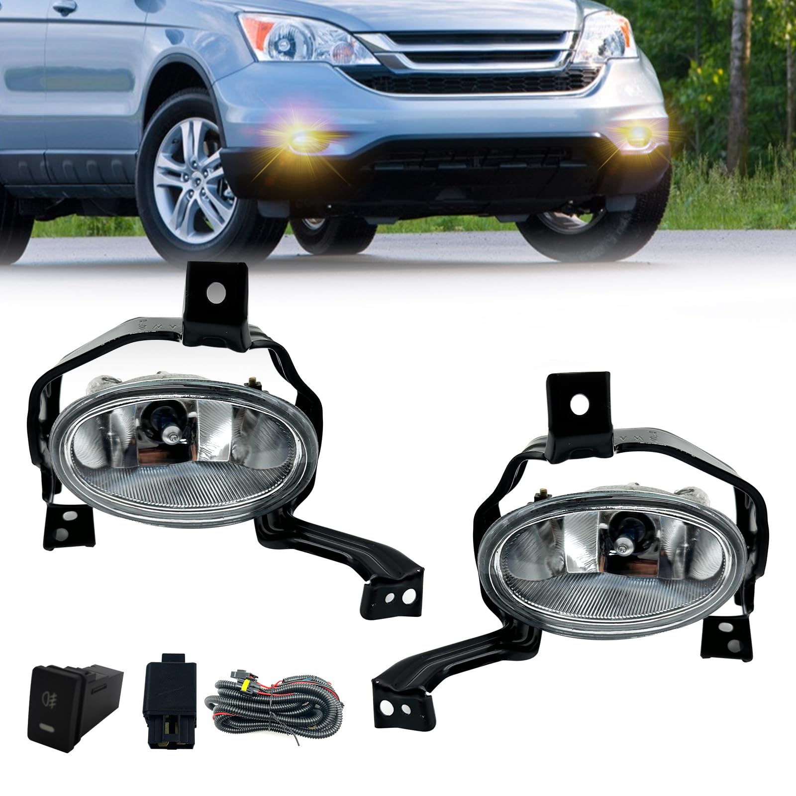 Boxlight Fog Lights Compatible With Honda Crv Cr-v 2010 2011 Fog Lamps With Switch and Wring Kit H11 12V 55W Bulbs(Clear Lens)