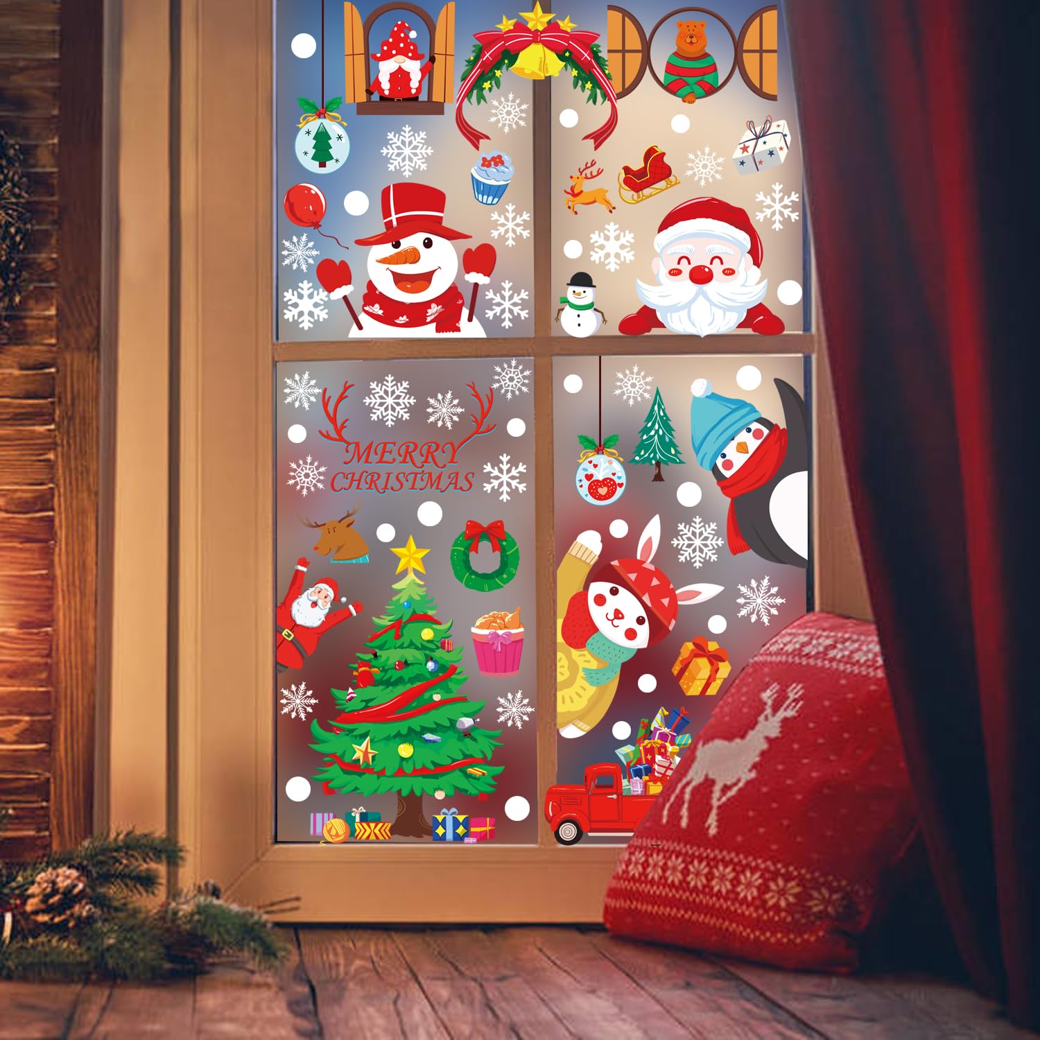 decalmile Natale Adesivi Vetrofanie Babbo Natale Renna Adesivi Murali Natale Frasi Adesivi Finestra Natale Fiocco di Neve Adesivi Natale Vetro Porta Finestra Festa Decorazione