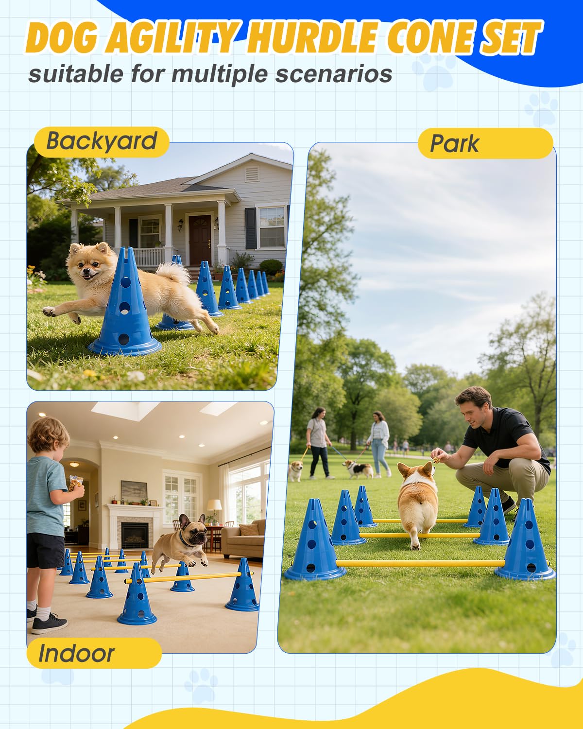 Dog Agility Hurdle Cone Set, Dog Agility Course Backyard Set with Height Adjustable Crossbar for Rehabilitation & Beginners, Dog Agility Equipment for Dog Obstacle Course Training Starter - 12 Inch - image 7