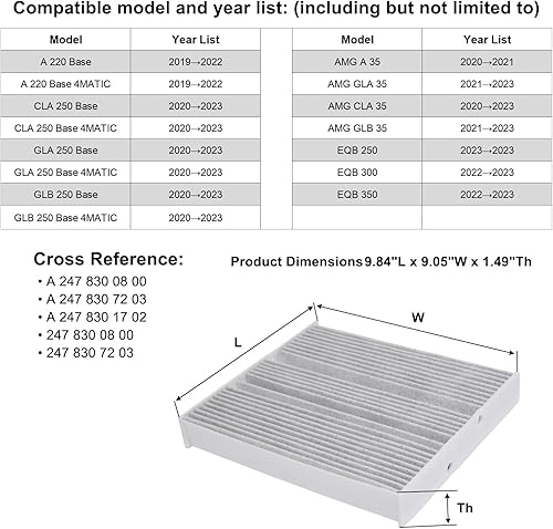 Miniatura 3 de Filtro de aire de cabina de alta calidad, apto para Mercedes-Benz CLA250, GLA250, GLB250, AMG CLA35; 2021-2023 AMG GLB35, AMG GLA35, EQB250, EQB300,