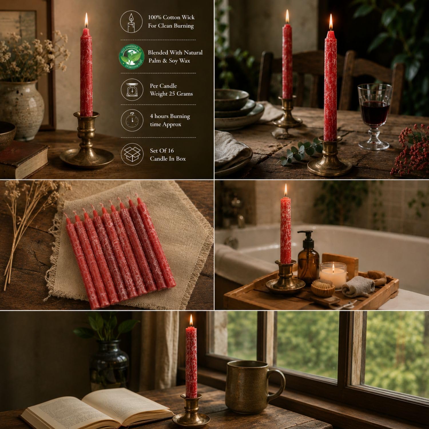 R Wellness Red Unscented Chime Ritual Spell Candles, Set of 16, 7 Inch 2