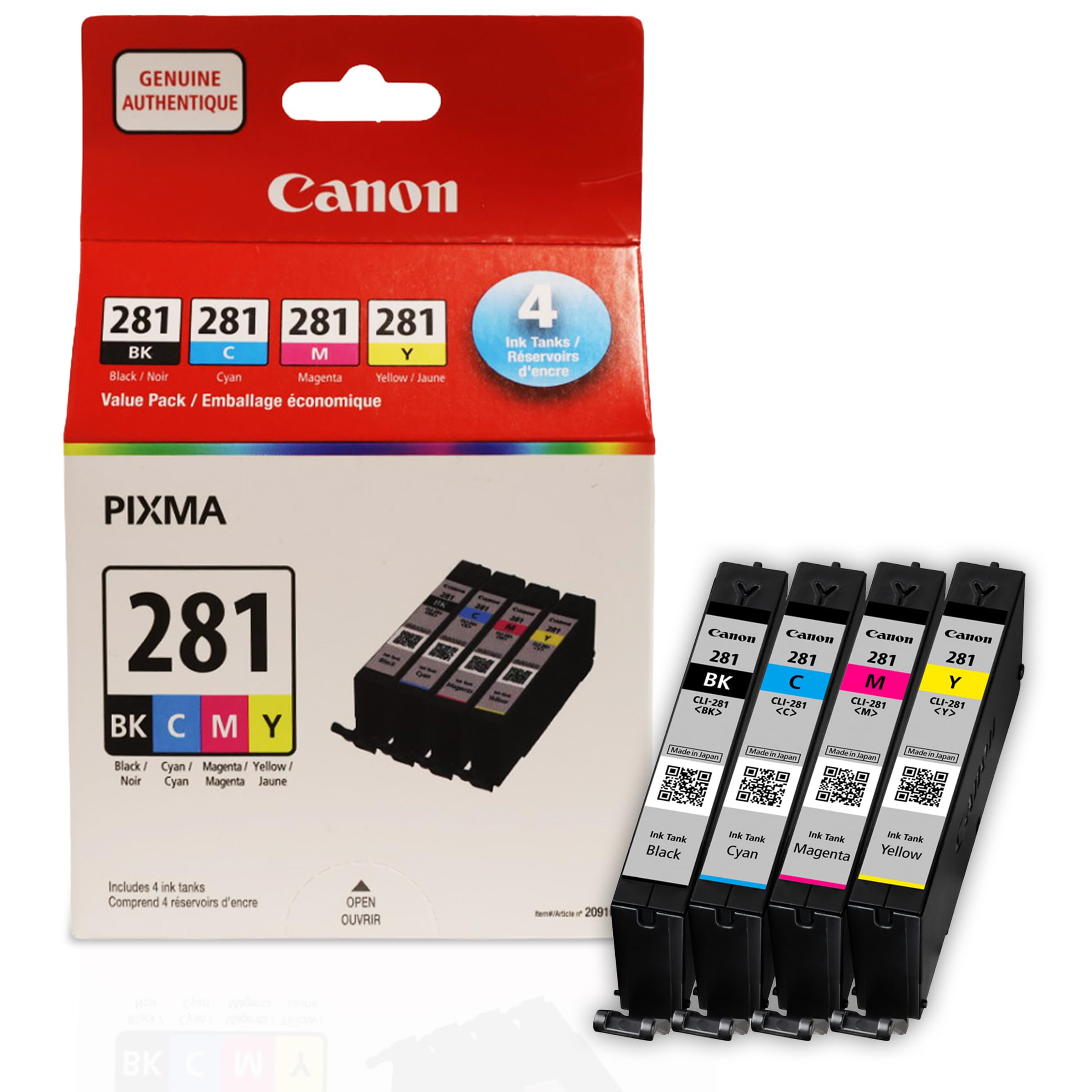 Genuine Canon CLI-281 BK, C, M, Y Ink Value Pack