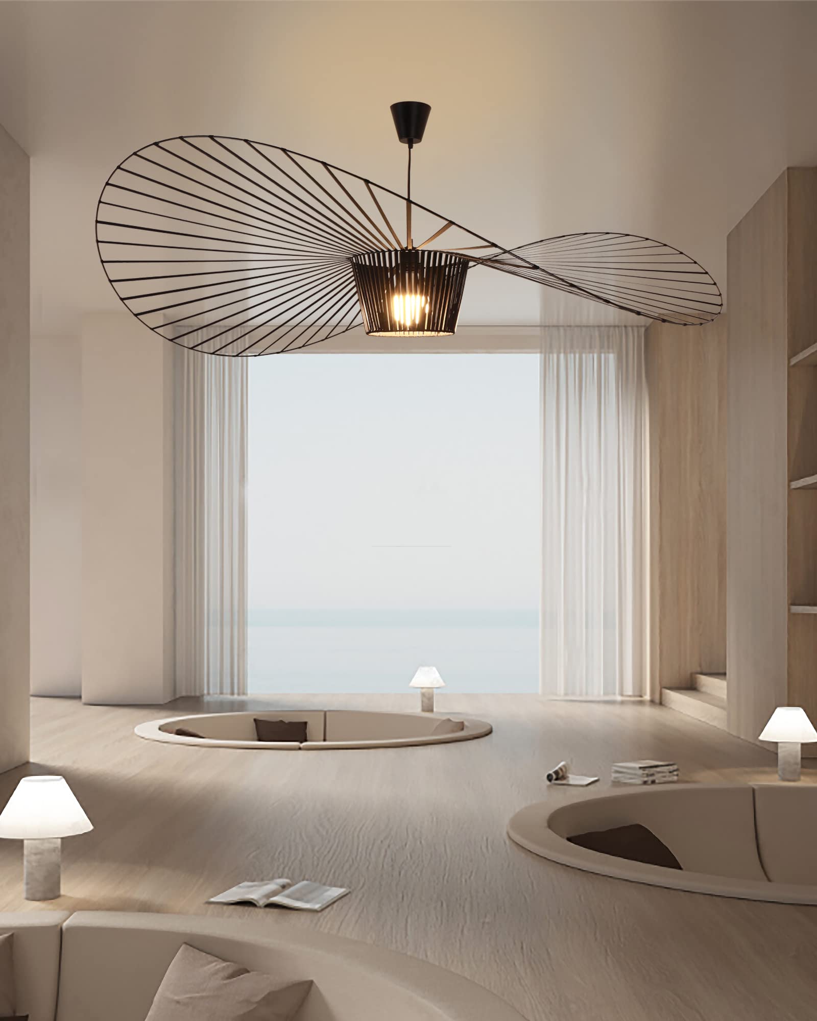 Suspension Vertigo Rétro 140 Cm Noir - Lustre Design Fibre Verre LED E27