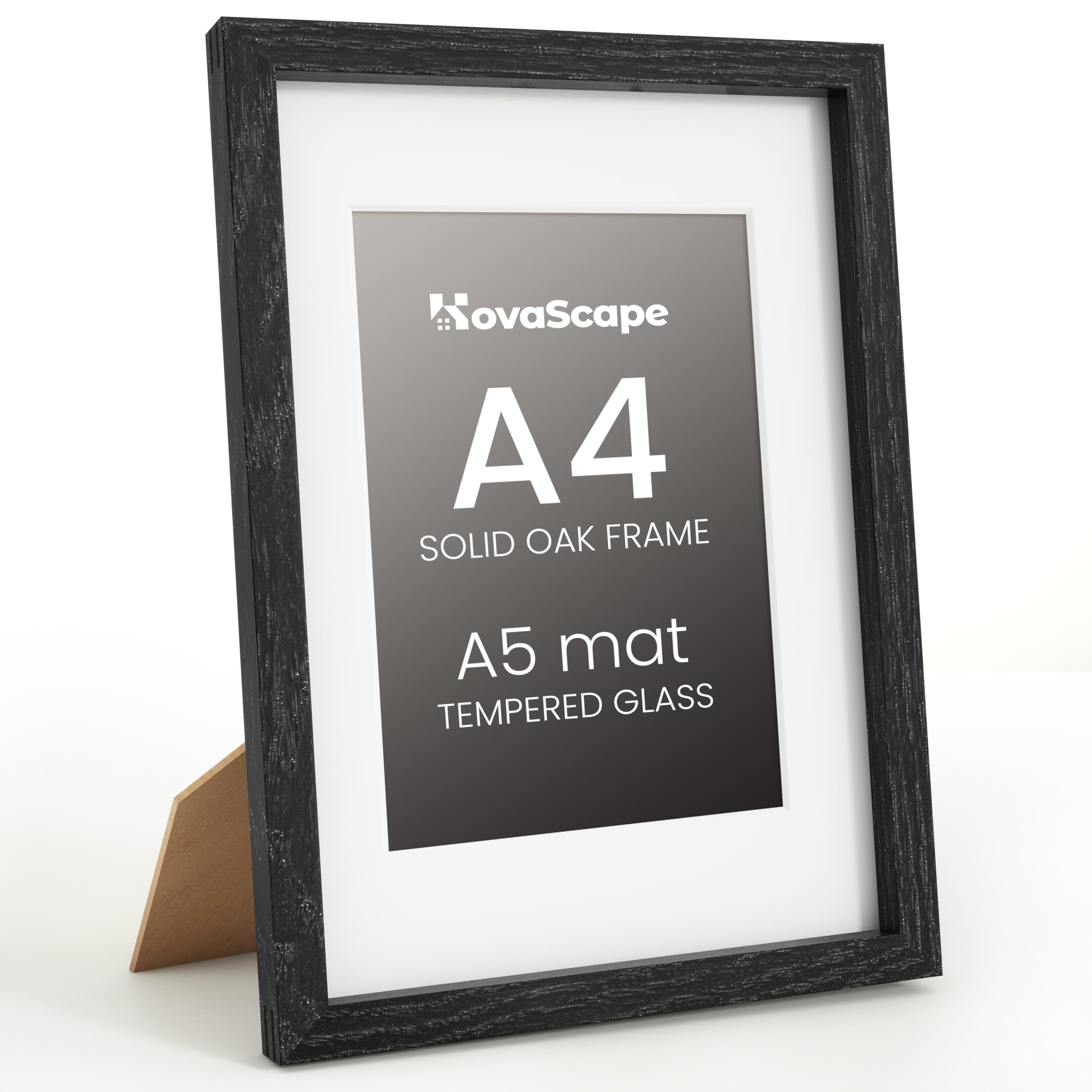KovaScape A4 Photo Frame, Natural Solid Oak Wood Picture Frame with HD Tempered Glass, Modern Minimalist Wooden Frame Matted for A5(14.8x21 cm) Photos, Versatile Wall Hanging & Tabletop Display