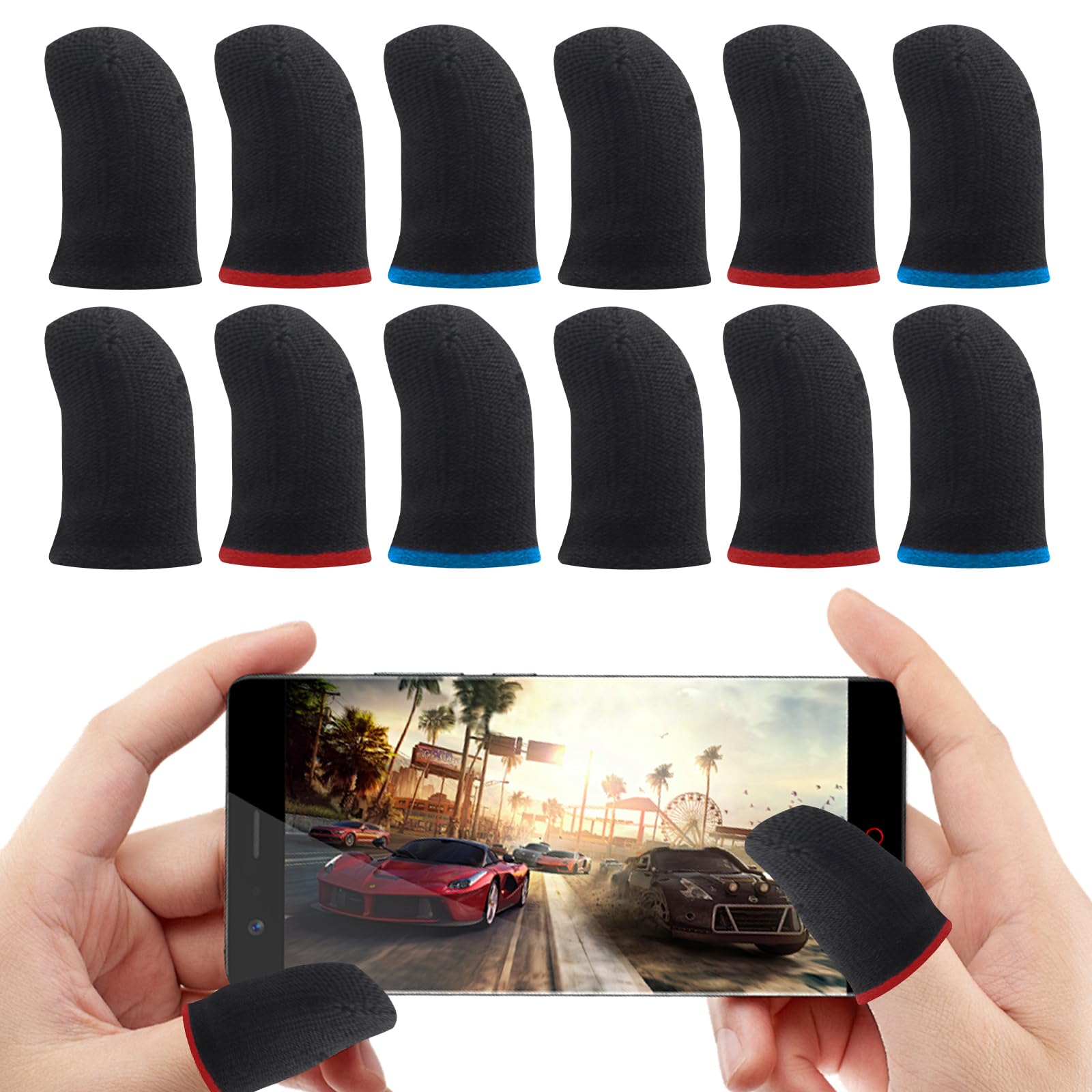 30PCS Black Fiber Gaming Finger Sleeves,Anti Dryness, Breathable & Sensitive Finger Gloves - Sweatproof Anti-Slip Gaming Finger Cover Breathable Thumb Gloves,Compatible with All Touchscreen Devices