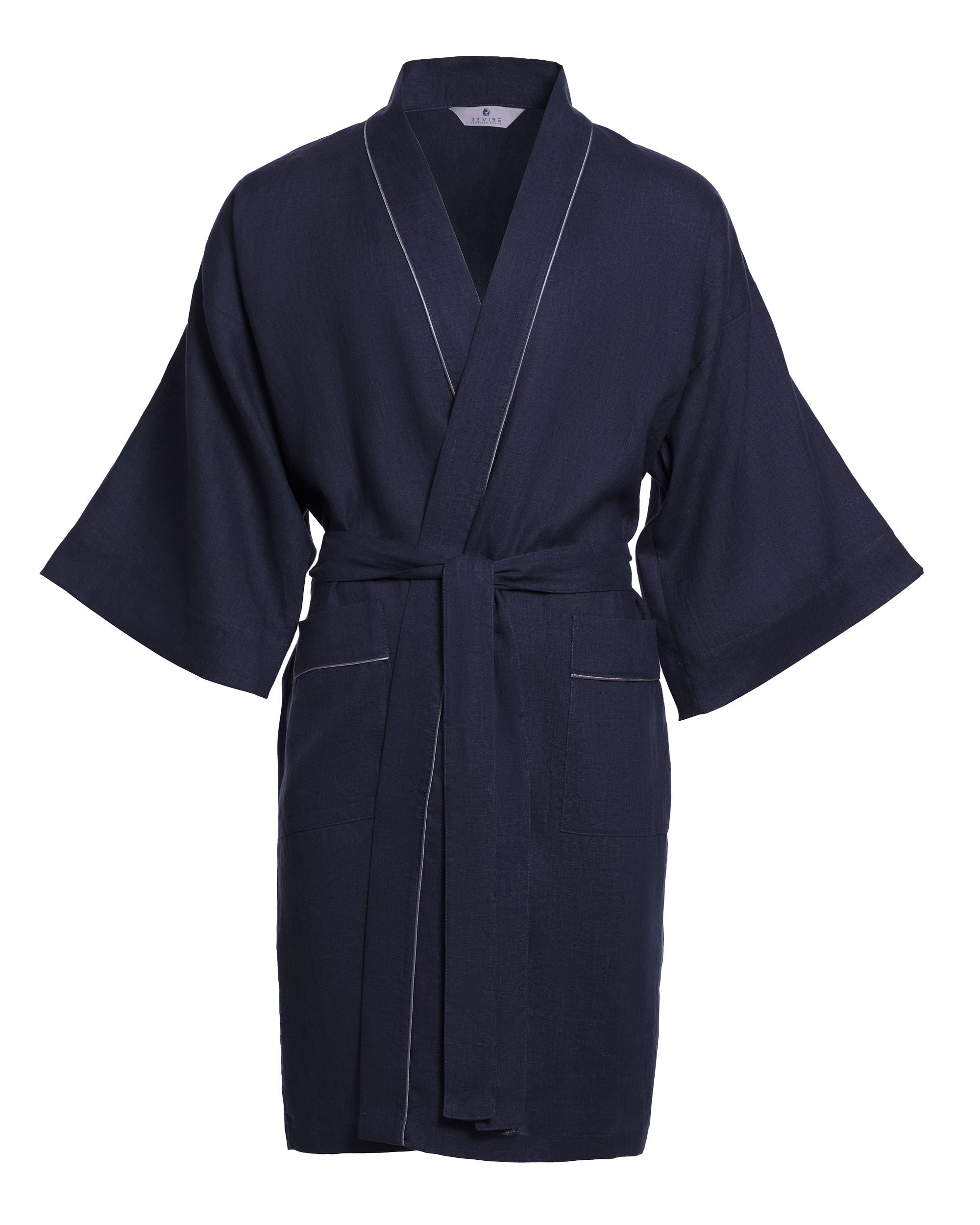 R Revise Men's Linen Kimono ROBE, Darkblue, M/L