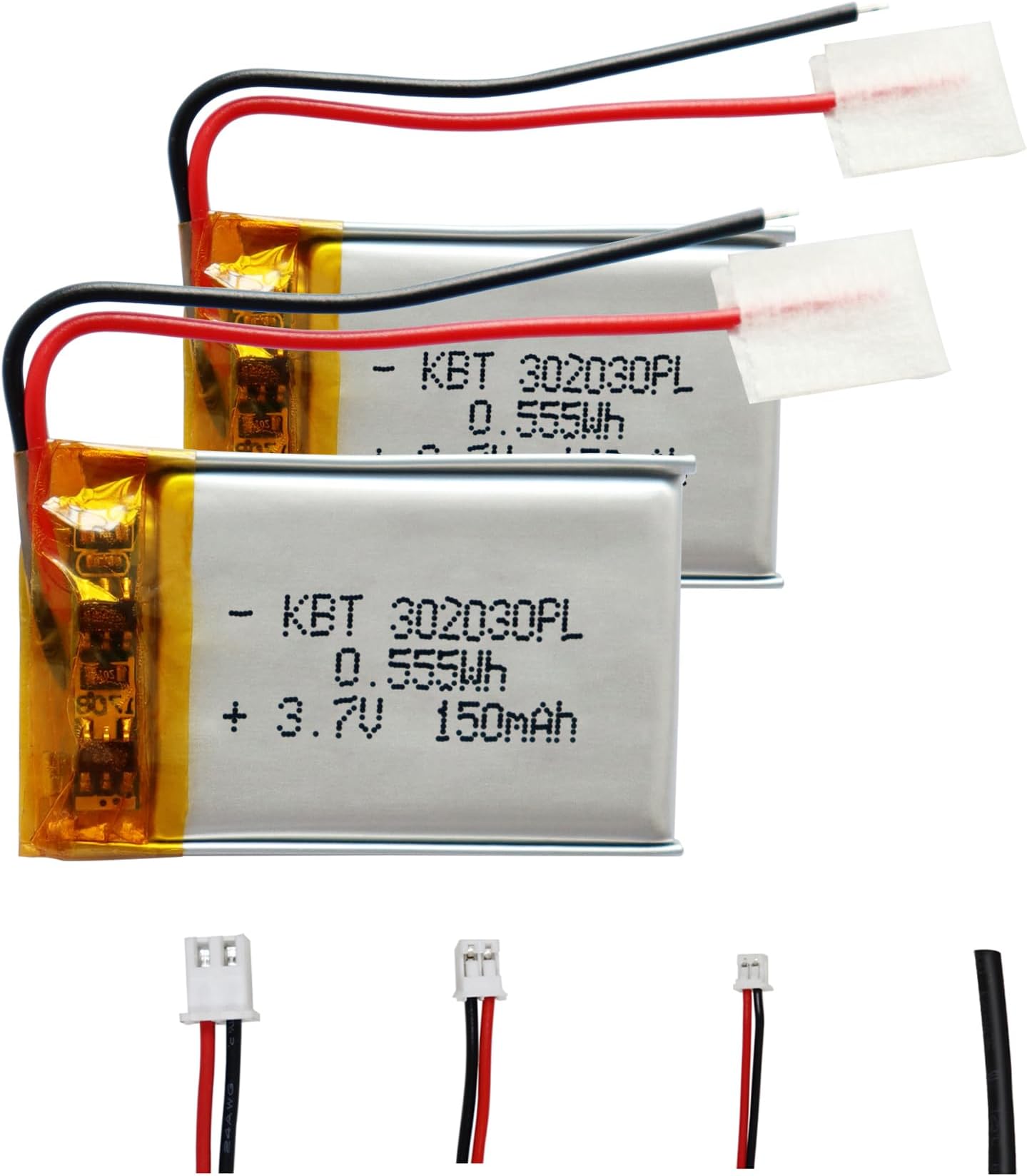 KBT 3.7V 150mAh Li-Polymer Battery:302030 Rechargeable Lithium-ion Replacement Batteries (2pack)