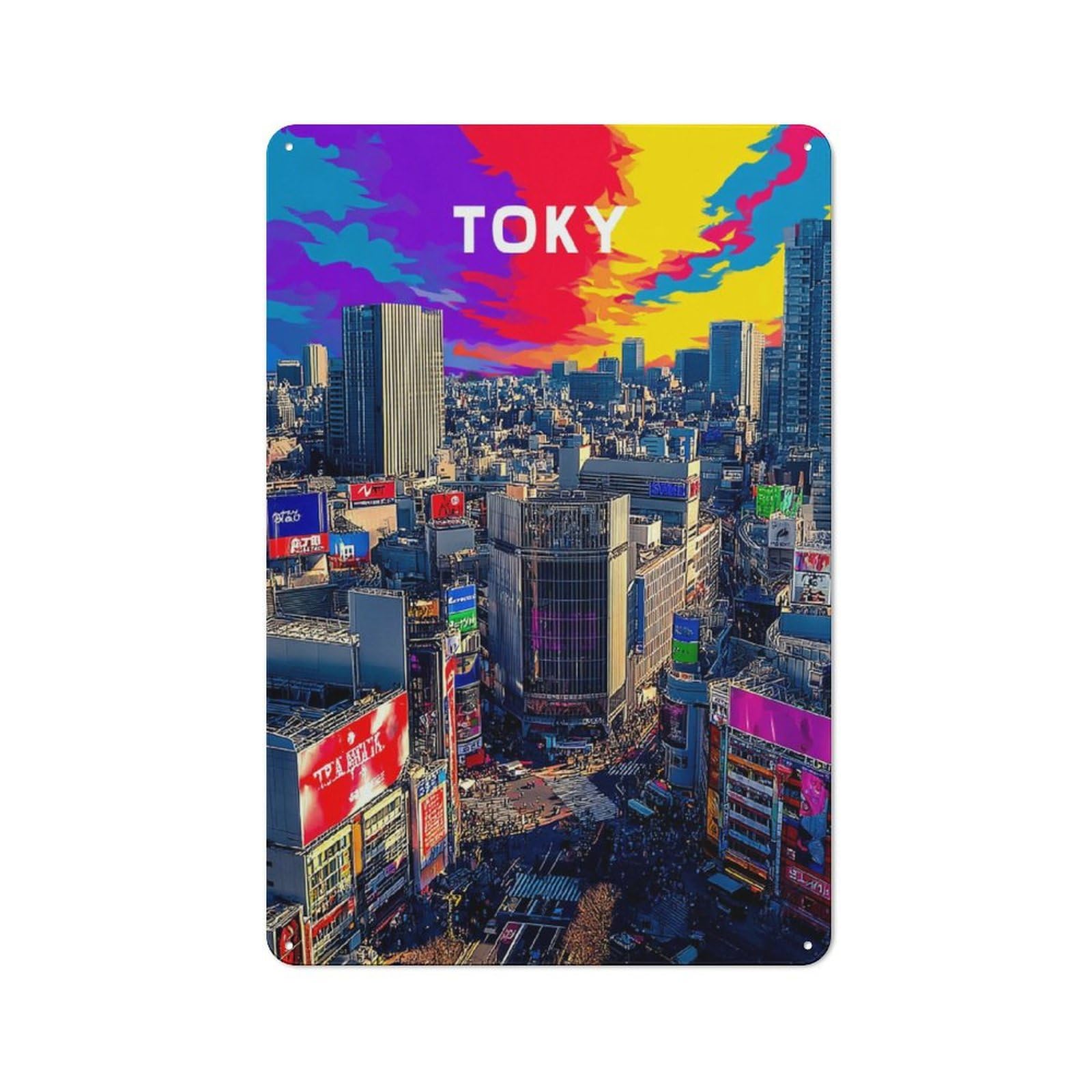 Junmoney Tokyo A Vibrant Cityscape Character Decorative Tin Plaque 30X20cm Featuring Small Space Decor For Bedroom, Kitchen, Office Or Living Room