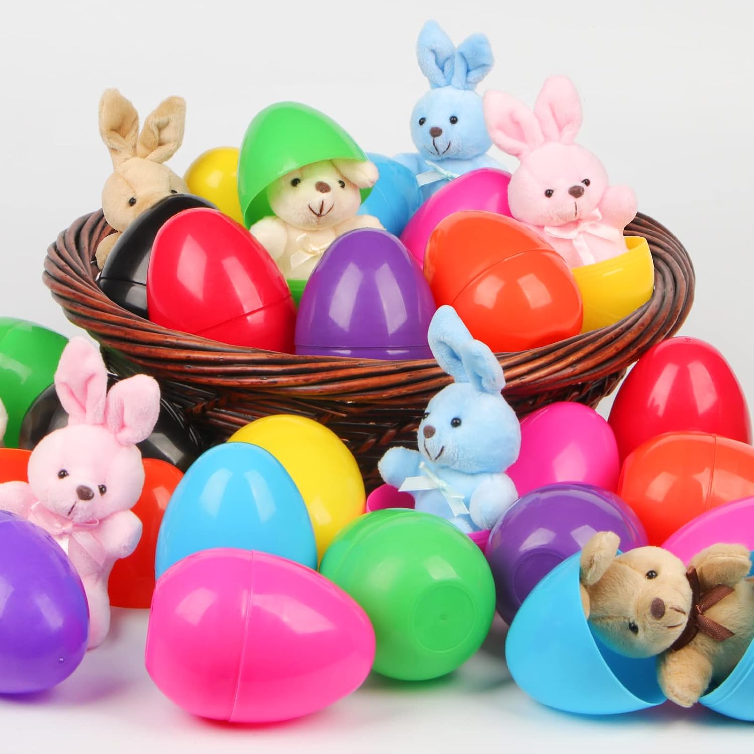 8 Pcs Filled Easter Eggs with Plush Bunny,3.93" Plastic Easter Eggs Filled with Toys, Perfect for Basket Stuffers, Party Favors