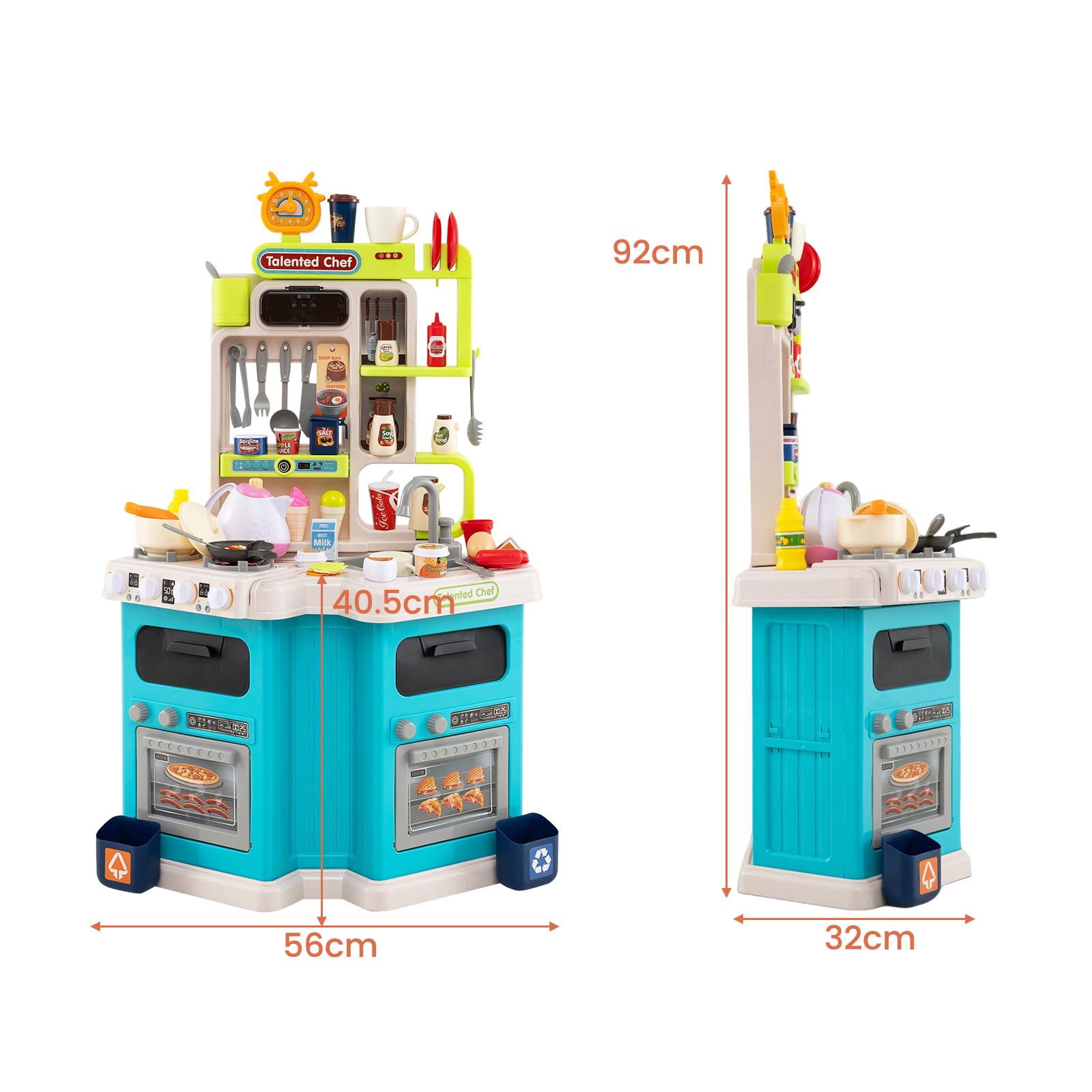 HOMASIS Cucina Giocattolo con Suoni e Luci, Gioco di Ruolo da Cucina con 75 PCS, Fornello con Acqua Vapore, Rubinetto con Acqua e Lavello, Cucinetta per Bambini da 3+ Anni (Blu)