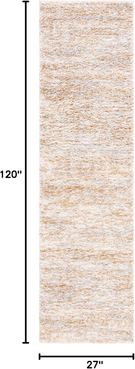 SAFAVIEH Berber Shag Collection Runner Rug - 2'3" x 10', Ivory & Light Gold, Non-Shedding & Easy to Clean, Plush Thick Pile, Ideal for Bedroom, Hallway, Foyer, Entryway (BER563D)