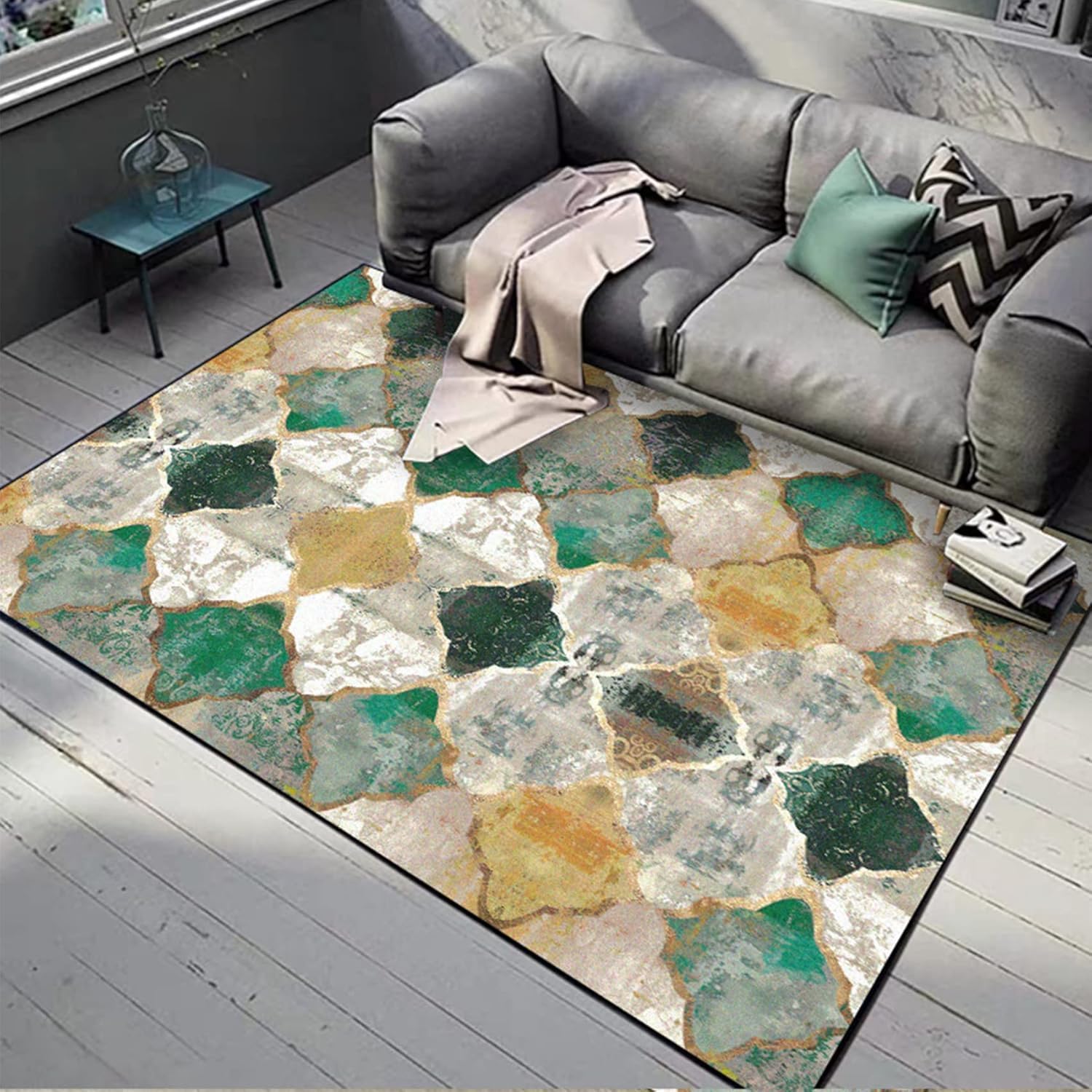 Tapis de sol géométrique résistant pour protéger le parquet du salon et décorer la chambre