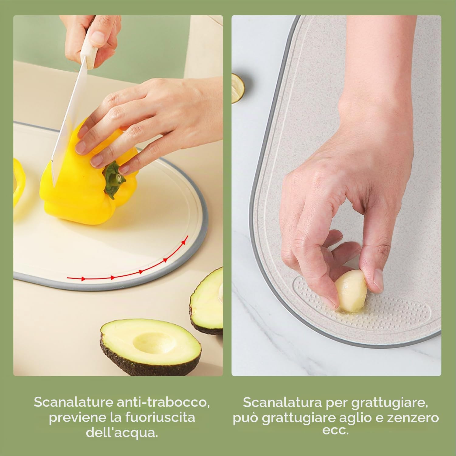 Tagliere 3 pezzi in Paglia di Grano, Cutting Board, Tagliere con Scanalature per Succo, Maniglie Antiscivolo, Fori per Appendere e Base, Tagliere da Cucina senza BPA