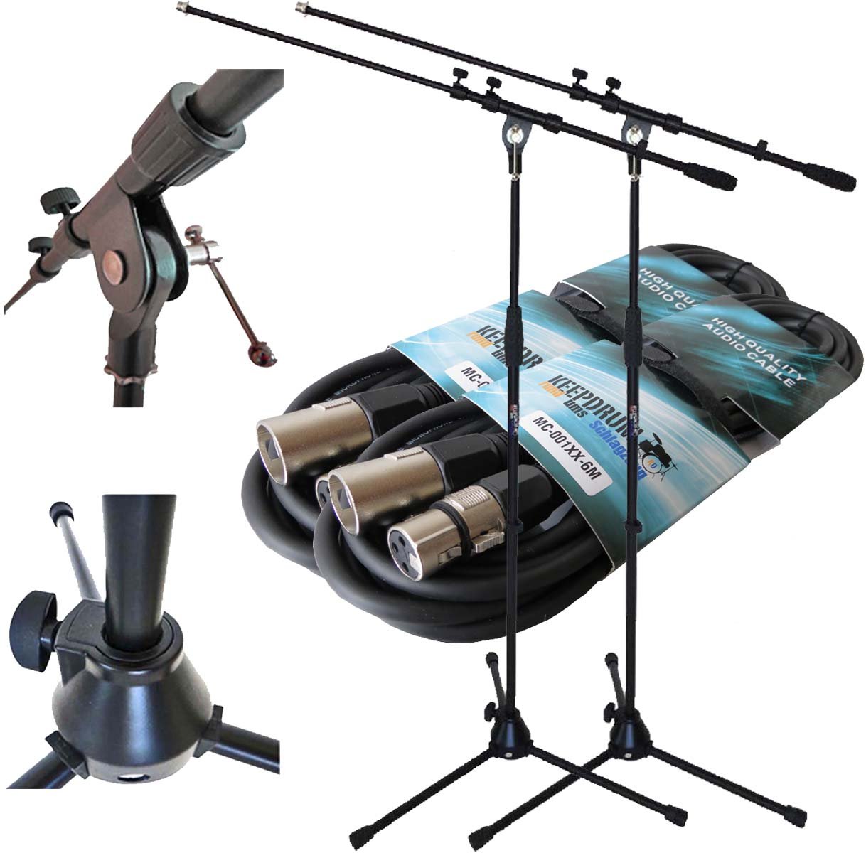2 soportes para micrófono, modelo MS107B, y 2 cables para micrófono de 6 m, modelo XLR, de Keepdrum