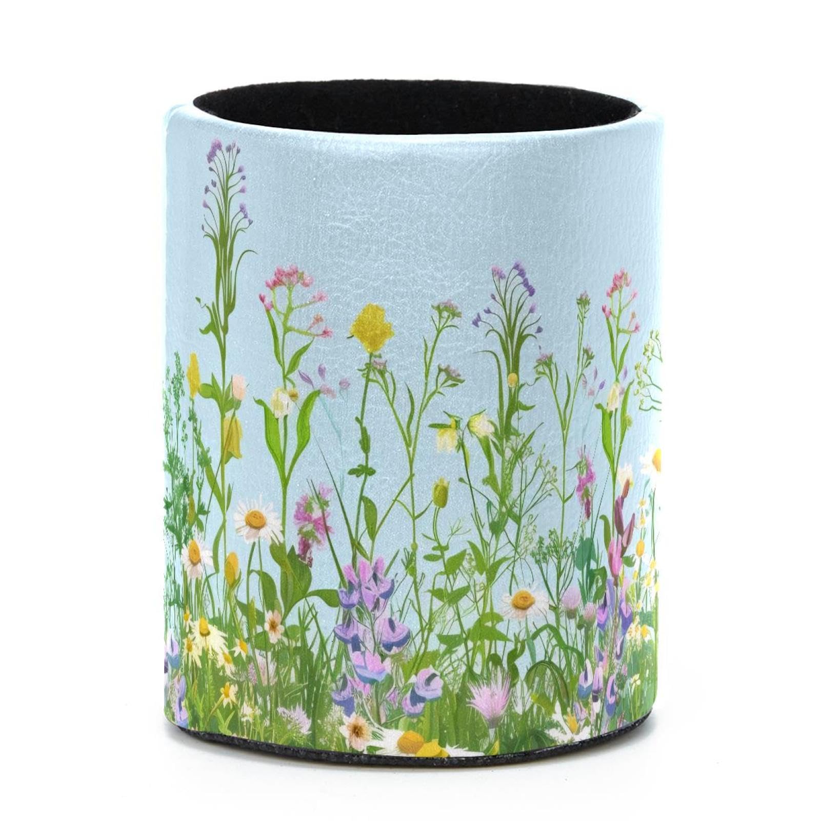 VAPOKF Round Pencil Holders for Desk, Wildflowers Pen Holders Pen Pot Makeup Brushes Storage Desktop Stationery Supplies Organiser for Home Office