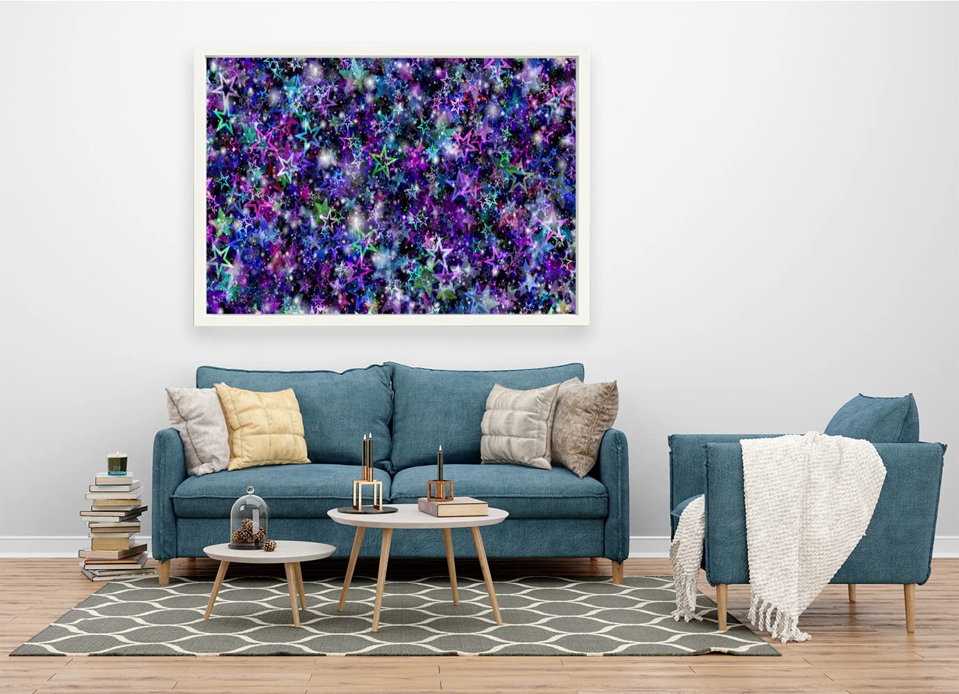 XtremeSkins White Floater Framed Canvas - Wall Decor for Living Room, Bedroom, Office, Hotels, Drawing Room (60in X 34in) - Stars, Colorful, Glare, Glitter, Art