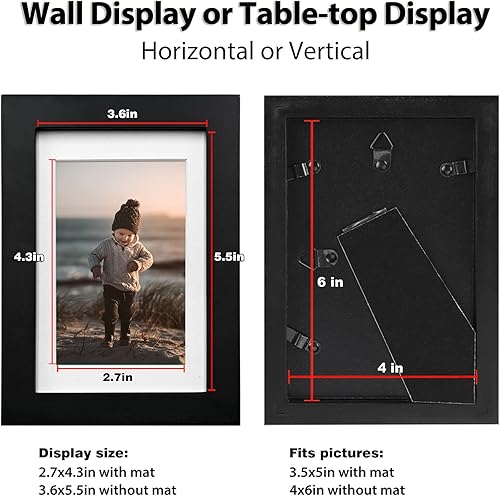 Miniatura 6 de KINLINK Portarretratos de madera maciza de 4 x 6 pulgadas con plexiglás acrílico para 3.5 x 5 pulgadas con paspartú, mesa y pared, 4 x 6 pulgadas,