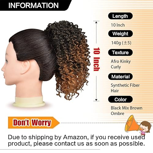 Miniatura 9 de PEACOCO - Extensión de cola de caballo con cordón para mujeres negras, extensiones sintéticas de cola de caballo rizada de 6 pulgadas con cordón y 2