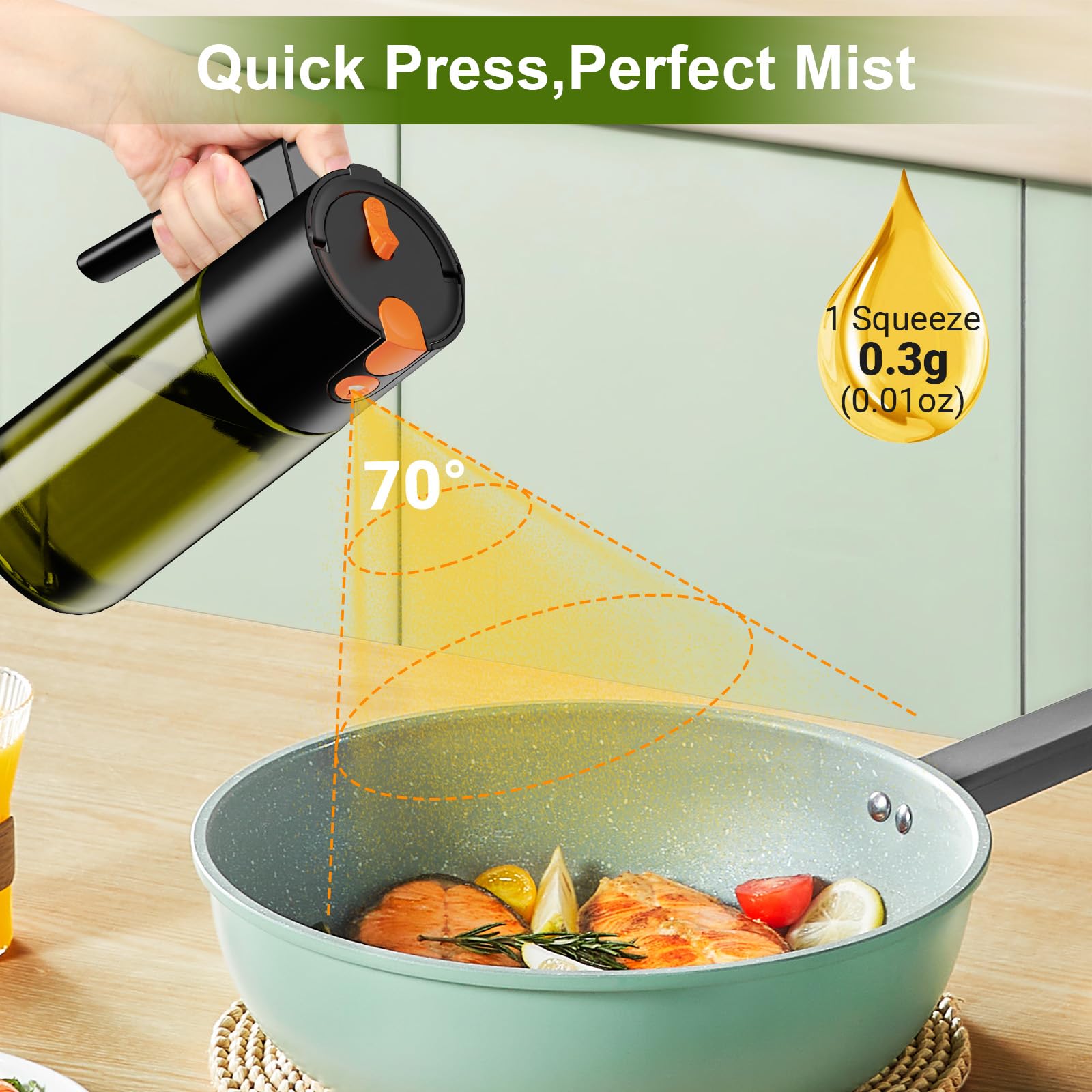 Euqvunn Spruzzino Olio 500 ml, 2-in-1 Spray & Versatore, Vetro Blocca Luce, Oliera Spray Ricaricabile per Cucina, Friggitrice ad Aria, Insalata e Grigliate, con Pennello (Nero)