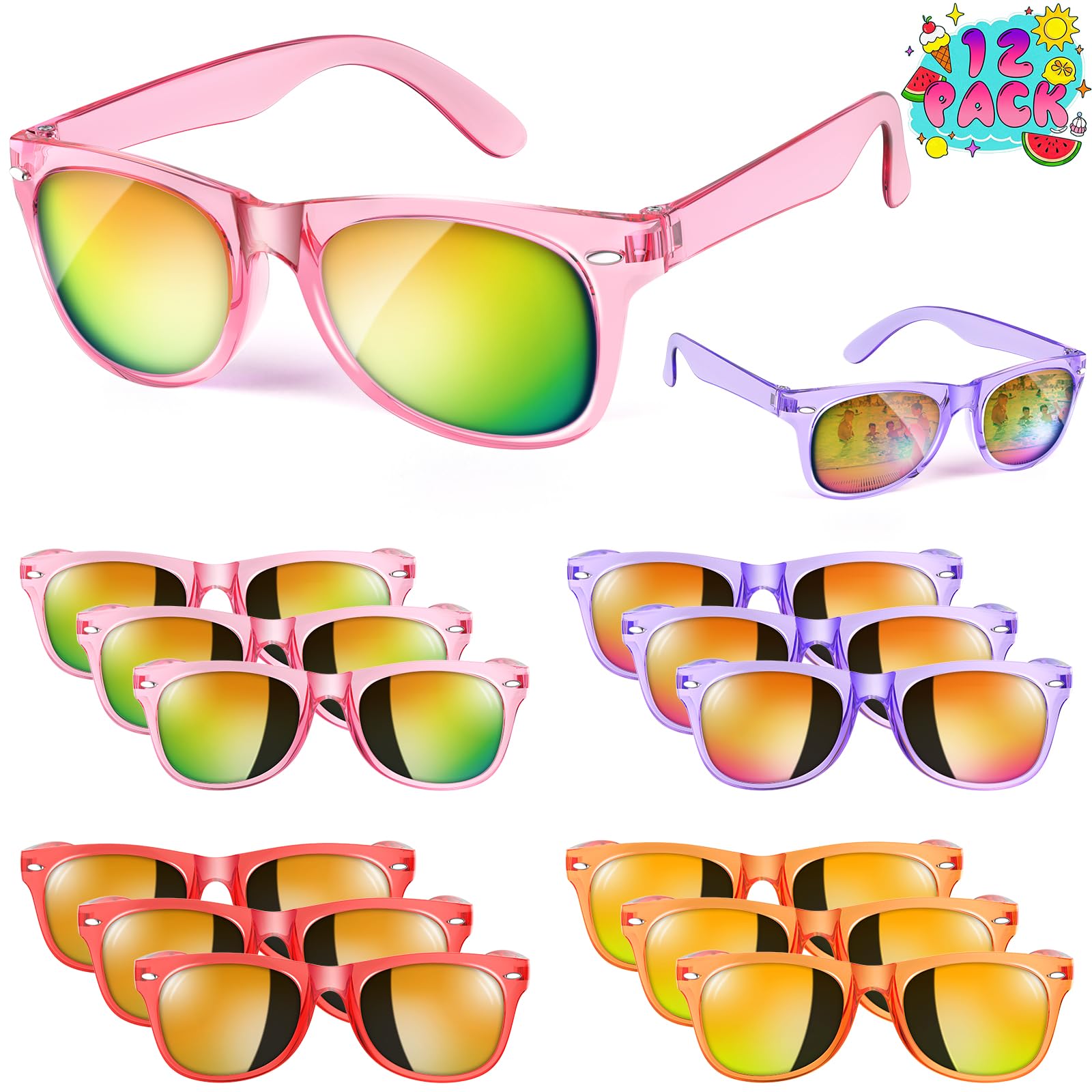 Kids Sunglasses Bulk Party Favors - 12 Packs Girls Sunglasses for Kids Age 3-8 with UV 400 Protection, Neon Sunglasses for Kids Birthday Party