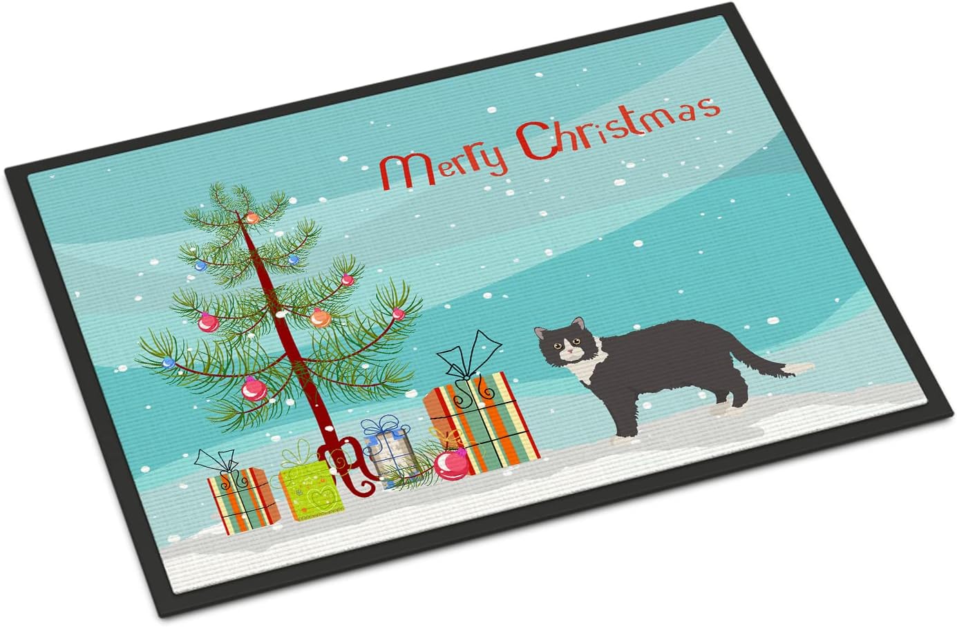 Caroline's Treasures CK4687MAT Poodle Cat #1 Cat Merry Christmas Doormat 18x27 Front Door Mat Indoor Outdoor Rugs for Entryway, Non Slip Washable Low Pile, 18H X 27W