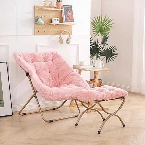 Miniatura 90 de Comfy - Silla de dormitorio plegable de gran tamaño con piel sintética suave, marco de metal, para dormitorio, sala de estar, balcón, patio,