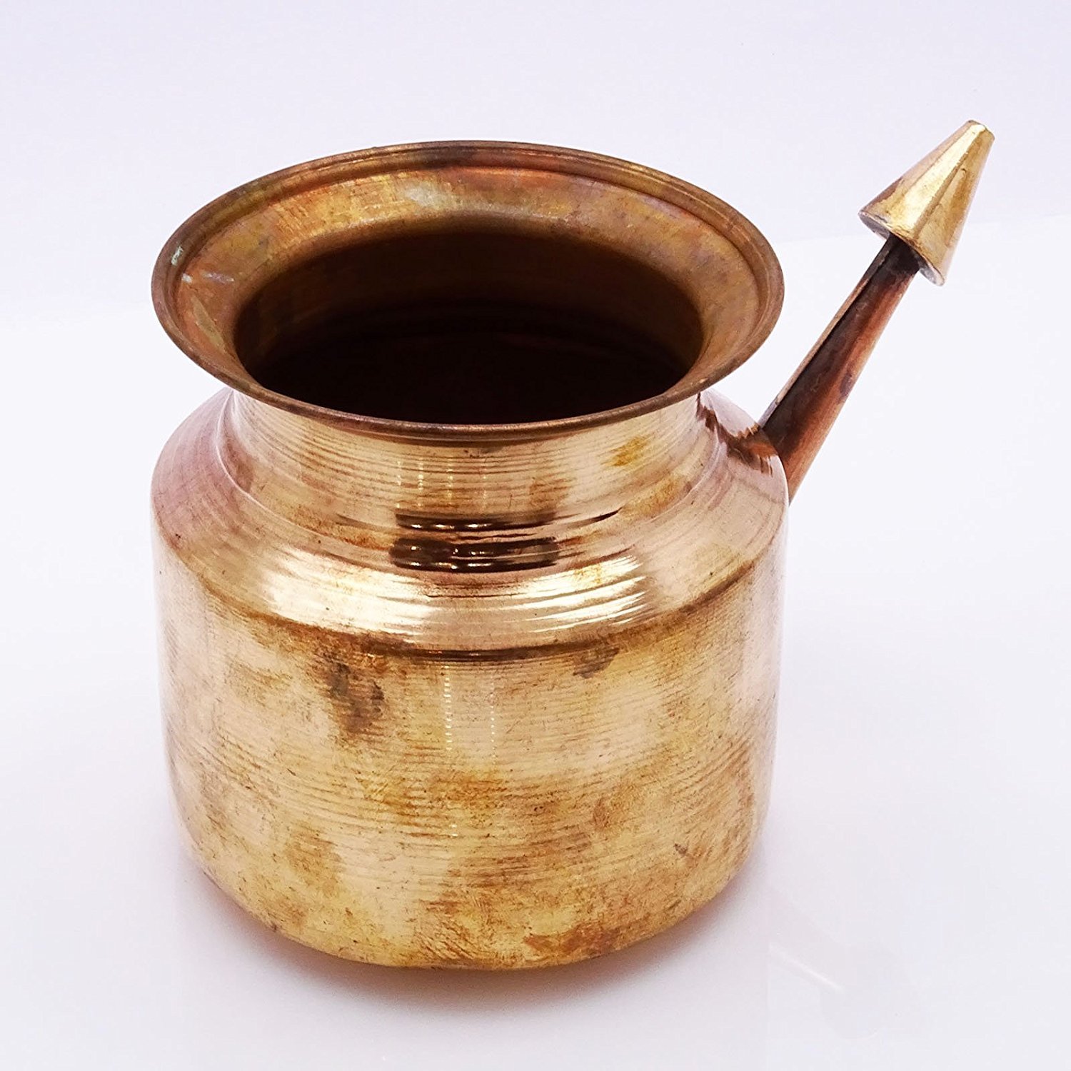 DivineTM Neti Lota Ramjhara Oración de viajero Kalash cobre puro tradicional hindú Pooja artículo maceta con polvo de limpieza de cobre