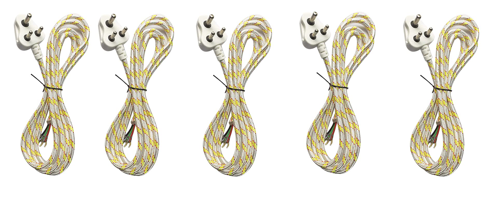 Cotton Protected Copper Wire Cord with 3 pin Plug for Electric Iron 2.5 Meter Press Lead Pack of 5-image-32