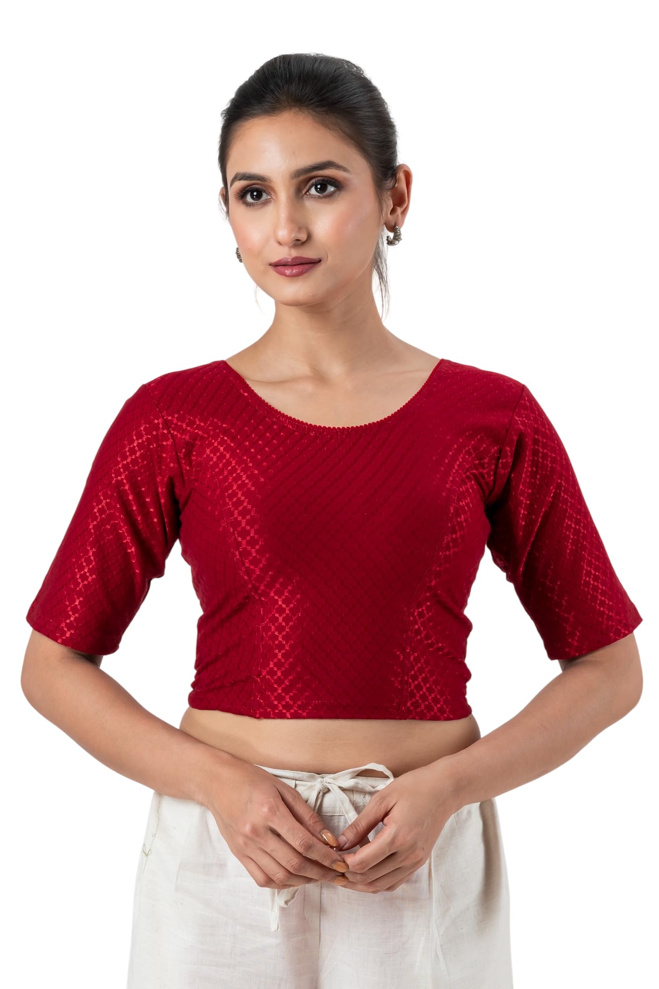 aangi Fine Cotton Self Design Blouse for Women | Elbow Sleeve Saree Blouse | Soft Comfortable Stretchable Ethnic Readymade Blouse for Casual Wear-picture-28