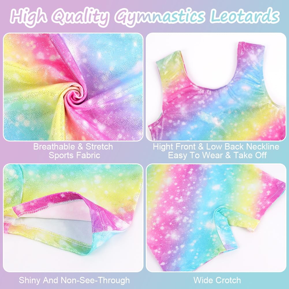 AOOWU Leotardos de Danza para Niña 2 PCS Body Cuello Redondo Sin Mangas Rosa 5-6 Años 120cm
