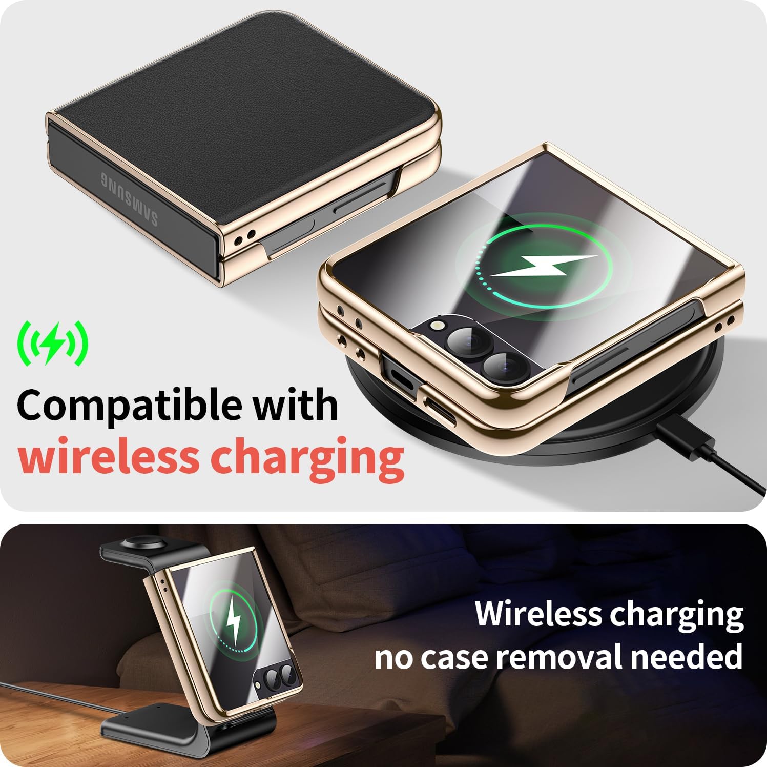 for Samsung Galaxy Z Flip 6 Case - Luxury Leather Zflip 6 Case with Screen Protector Black