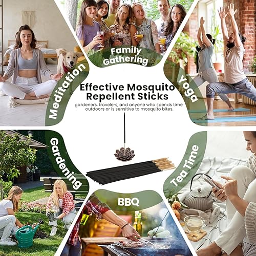 Miniatura 7 de Paquete de 120 varillas repelentes de mosquitos, varillas de incienso de citronela sin Deet, a base de plantas, para uso en interiores y exteriores