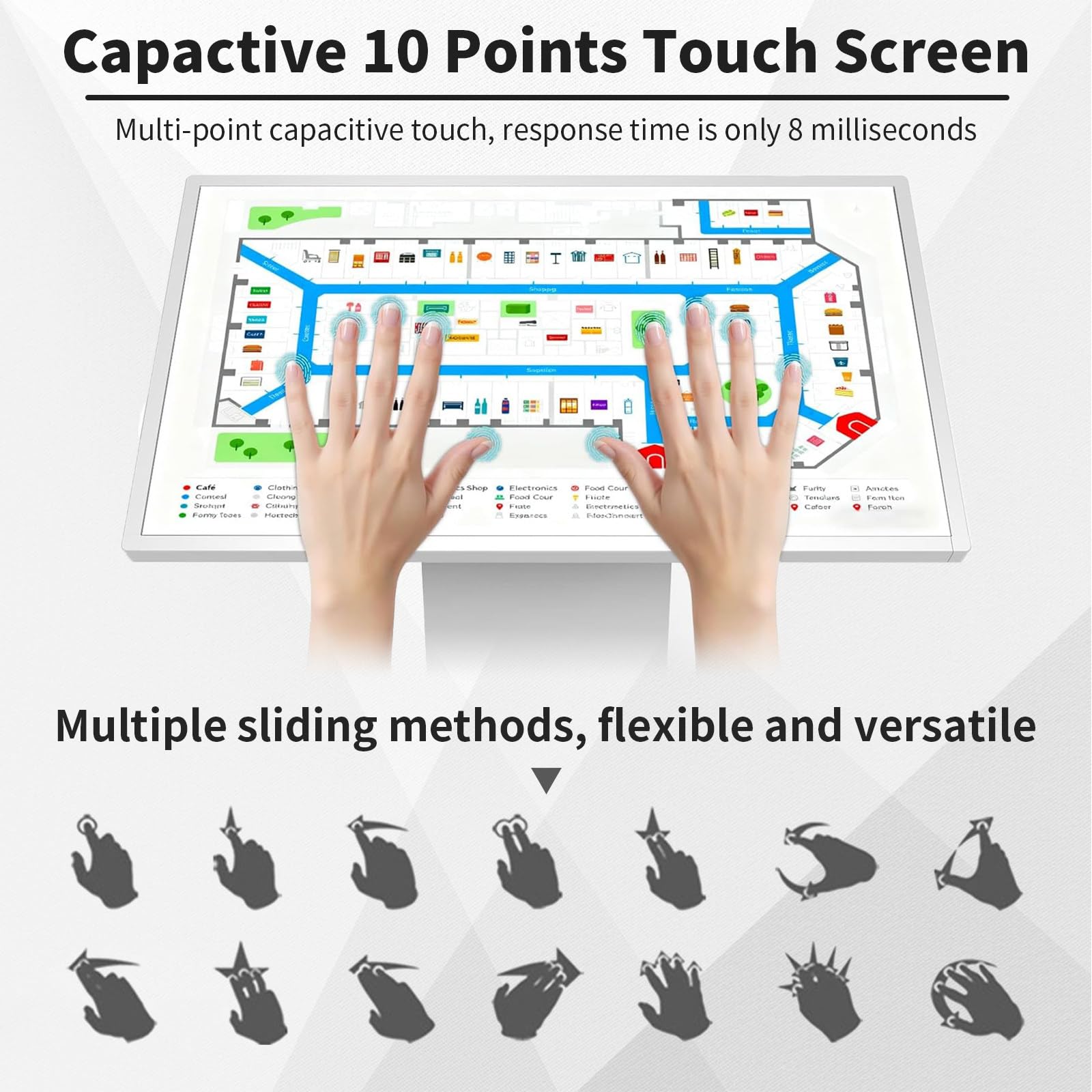 Borne D'affichage Dynamique avec écran Tactile Capacitif Multipoint 22/32 Pouces, écran LCD Interactif pour La Navigation en Centre Commercial Silver-22Inch